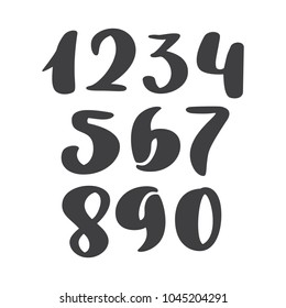 vector set of calligraphic ink numbers. ABC for your design, brush lettering, Handwritten brush style modern cursive font isolated on white background