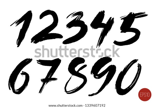 Vector Set Calligraphic Ink Numbers Design Stock Vector (Royalty Free ...