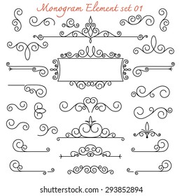 vector set. calligraphic monogram flourish swirl for design and decoration