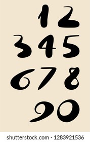 Vector set of calligraphic numbers. Hand drawn lettering.