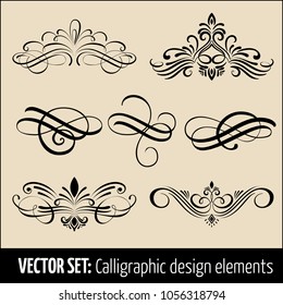 Vector set of calligraphic and page decoration design elements. Elegant elements for your design. Modern handwritten calligraphy elements. Vector Ink illustration