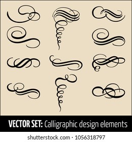 Vector set of calligraphic and page decoration design elements. Elegant elements for your design. Modern handwritten calligraphy elements. Vector Ink illustration
