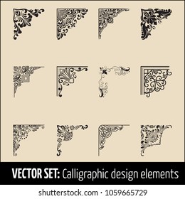 Vector set of calligraphic and page decoration corner design elements. Elegant elements for your design. Modern handwritten calligraphy elements. Vector Ink illustration