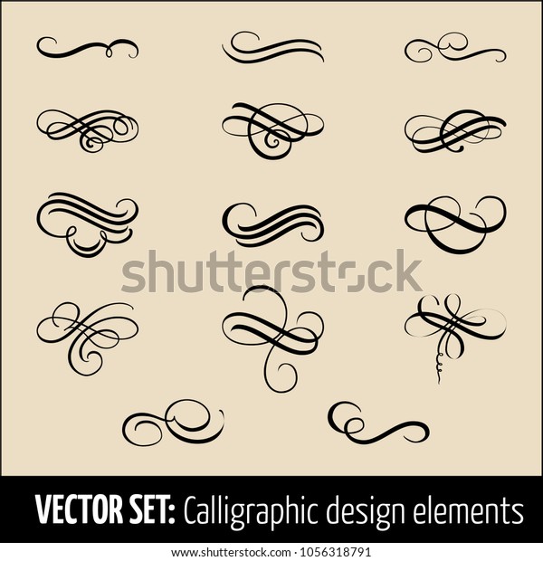Vector set of calligraphic and\
page decoration design elements. Elegant elements for your design.\
Modern handwritten calligraphy elements. Vector Ink\
illustration