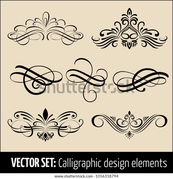Vector set of calligraphic and\
page decoration design elements. Elegant elements for your design.\
Modern handwritten calligraphy elements. Vector Ink\
illustration