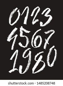 vector set of calligraphic pastel or chalk numbers. ABC for your design, chalk lettering on a black background