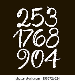 vector set of calligraphic pastel or chalk numbers. ABC for your design, chalk lettering on a black background