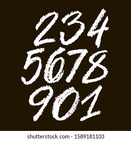 vector set of calligraphic pastel or chalk numbers for your design, chalk numbers on a black background