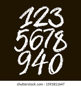 vector set of calligraphic pastel or chalk numbers. ABC for your design, chalk lettering on a black background