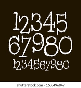vector set of calligraphic pastel or chalk numbers. ABC for your design, chalk lettering on a black background