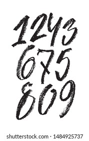 vector set of calligraphic pastel or charcoal numbers. ABC for your design, charcoal lettering on a white background
