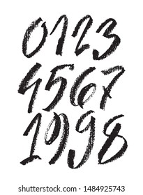 vector set of calligraphic pastel or charcoal numbers. ABC for your design, charcoal lettering on a white background