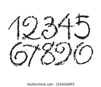 vector set of calligraphic pastel or charcoal numbers.  for your design, charcoal lettering on a white background