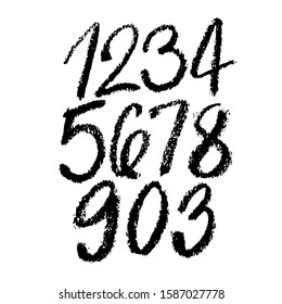 vector set of calligraphic pastel or charcoal numbers. ABC for your design, charcoal lettering on a white background