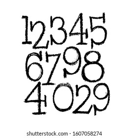 vector set of calligraphic pastel or charcoal numbers. ABC for your design, charcoal lettering on a white background
