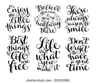 Vector Set Of Calligraphic Text With Ornamental Elements For Lettering Poster Or Postcard. Motivation And Inspiration Quotes.Typography And Calligraphy Collection