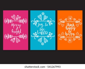 Vector set of calligraphic text with ornamental elements for lettering poster or postcard. Motivation and inspiration quotes.Typography and calligraphy collection