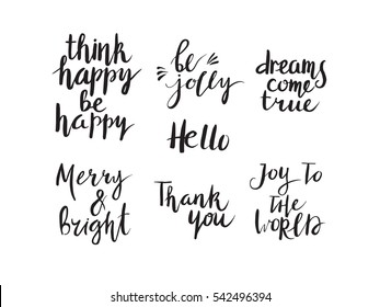 Vector set of calligraphic text with ornamental elements for lettering poster or postcard. Motivation and inspiration quotes.Typography and calligraphy collection