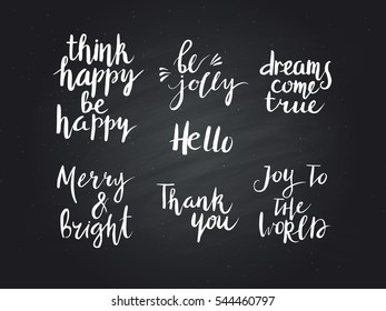Vector set of calligraphic text with ornamental elements for lettering poster or postcard. Motivation and inspiration quotes.Typography and calligraphy collection