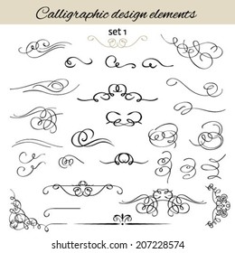 Vector set calligraphic vintage borders, vignettes; decorative elements.