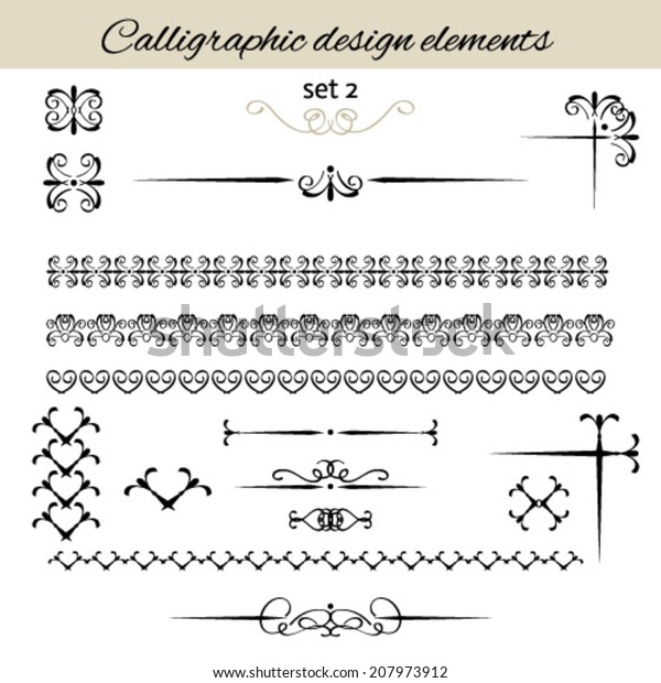 Vector set calligraphic vintage borders,\
vignettes, corner; decorative\
elements.