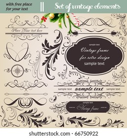 vector set: calligraphic vintage design elements and page decoration - lots of useful elements to embellish your layout. With snowflake and other christmas and New Year elements.