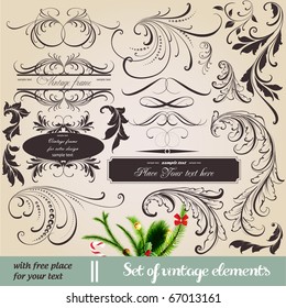 vector set: calligraphic vintage design elements and page decoration - lots of useful elements to embellish your layout. With snowflake and other christmas and New Year elements.