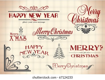 vector set: calligraphic vintage design elements and page decoration - christmas and New Year lettering