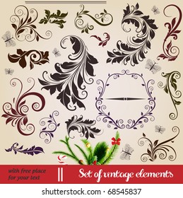vector set: calligraphic vintage design elements and page decoration - lots of useful elements to embellish your layout. With snowflake and other christmas and New Year elements.