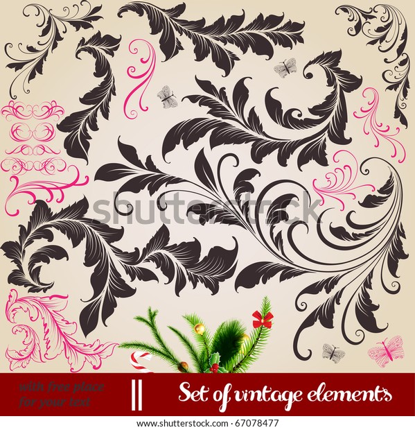 vector set: calligraphic\
vintage design elements and page decoration - lots of useful\
elements to embellish your layout. With other christmas and New\
Year elements.