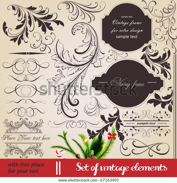 vector set:\
calligraphic vintage design elements and page decoration - lots of\
useful elements to embellish your layout. With snowflake and other\
christmas and New Year\
elements.