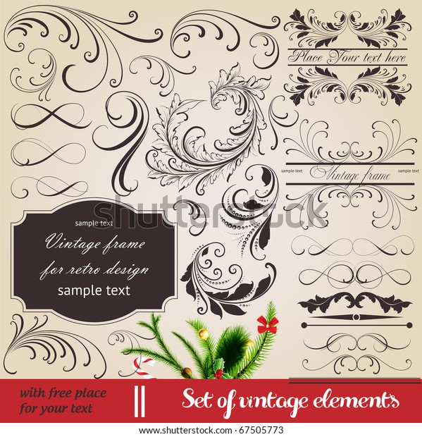 vector set:\
calligraphic vintage design elements and page decoration - lots of\
useful elements to embellish your layout. With snowflake and other\
christmas and New Year\
elements.