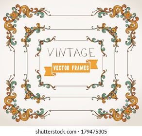 Vector set of calligraphic vintage frames. Decorative elements. Angle design.