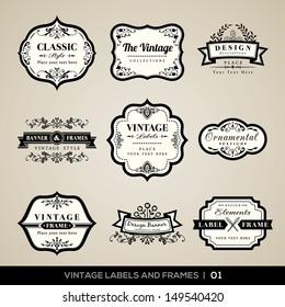 Vector set of calligraphic Vintage labels and frames design elements