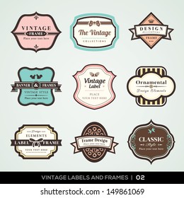 Vector set of calligraphic Vintage labels and frames design elements