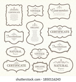 Vector set of calligraphic Vintage labels and frames design elements