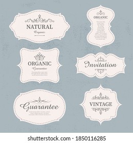 Conjunto de vectores de etiquetas caligráficas de cosecha y elementos de diseño de cuadros