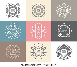 Vector set of calligraphic,flower abstract templates concept,outline emblems and badges
