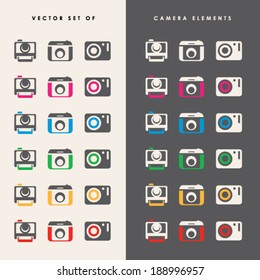 vector set of camera elements in different colors