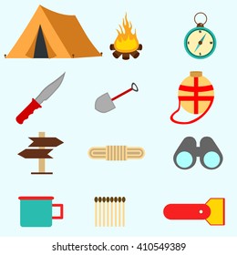Vector set of camping equipment symbols and icons