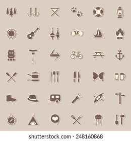vector set camping icons, travel equipment, tent, compass 