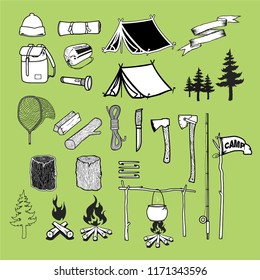 Vector set of camping. outdoor adventure.