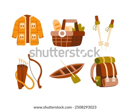 Vector set of camping and outdoor recreation. Recreation, sport, and outdoor activities. Vector illustration isolated on white background