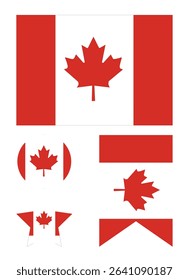 Vector set of Canada flags. Canada Round Country Flag. Circular Canadian National Flag.  EPS Vector Illustration.