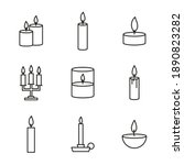 Vector set of candles icons. Black linear symbols on a white background. Editable stroke.