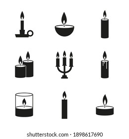 Vector set of candles icons. Black silhouettes symbols on a white background.