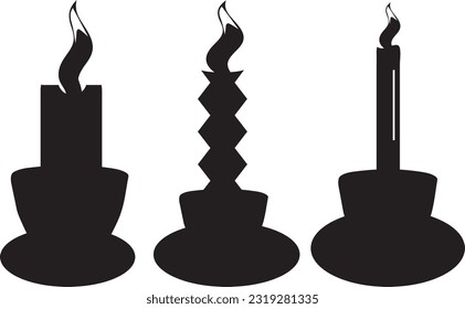 Vector set of candles icons, Vector black candles icon set, Set of black isolated icons candles