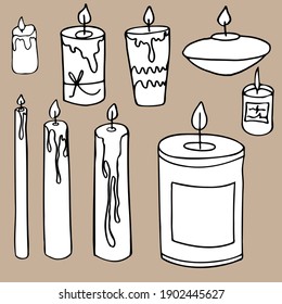 vector set of candles on craft background