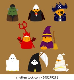 Vector set of candy corn Halloween costumes.