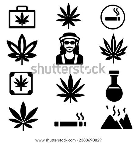 Vector set of cannabis icons. Cannabis leaf, hashish, joint. 